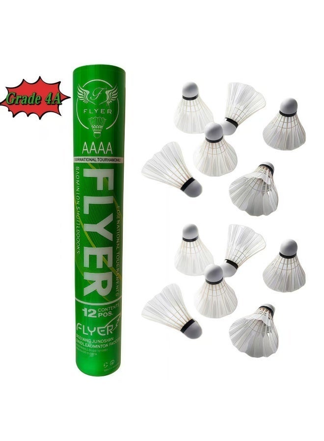 Grade 4A, 12-pack badminton shuttlecocks, competition standard, white uniform thickness, premium goose down, cork base, stable flight，Speed 77 - Image 1